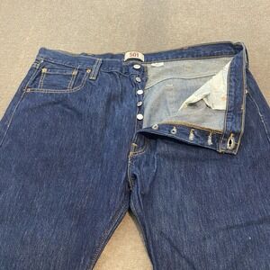 vtg Levis 501 Jeans Mens 42x30 Dark Y2K Button Fly Blue Distressed Denim 90s
